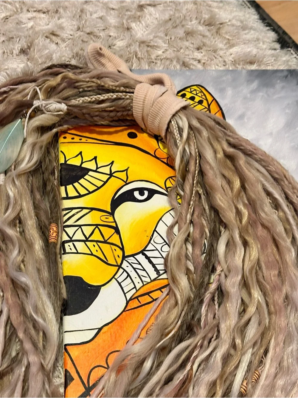Boho Blonde Synthetic Dreadlock Hairpiece with Beads & Feathers - Picture 16 of 17